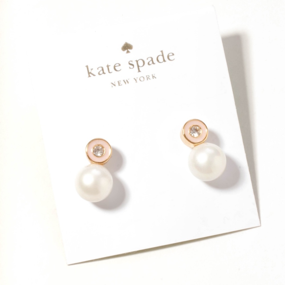 kate spade pink enamel pearl earrings